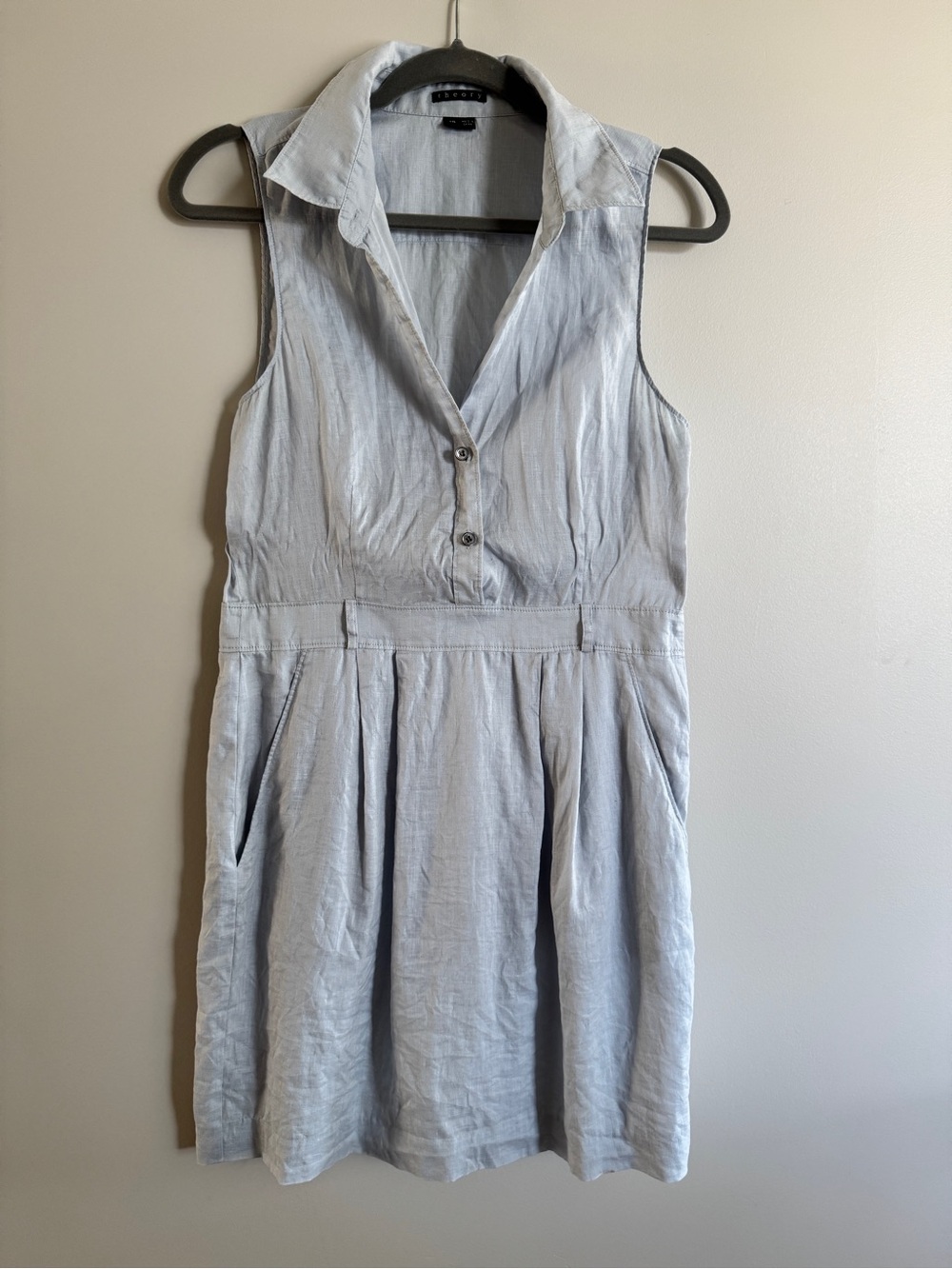 Theory Pale Blue Sleeveless Collared Mini Dress